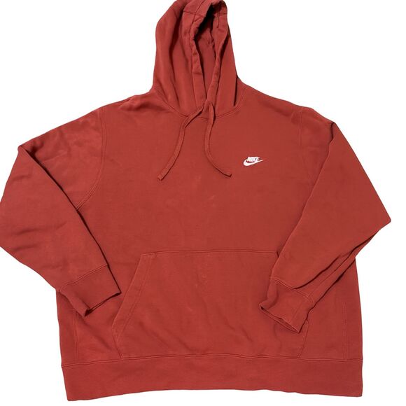 Nike Hoodie XXL Clay Red Embroidered Logo Pullover Streetwear Casual Flawed - Picture 2 of 6